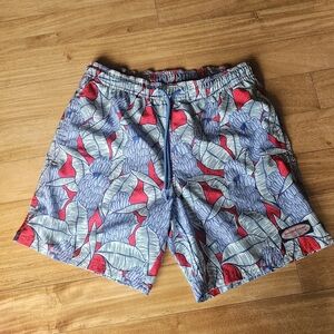 Vineyard Vines Blue and Red Tropical Print Swim Trunks
